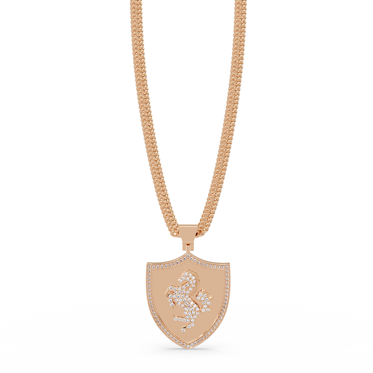 Luxury Horse Shield Lab Grown Diamond Pendant in Yellow Gold - HIGHCARAT DIAMONDS