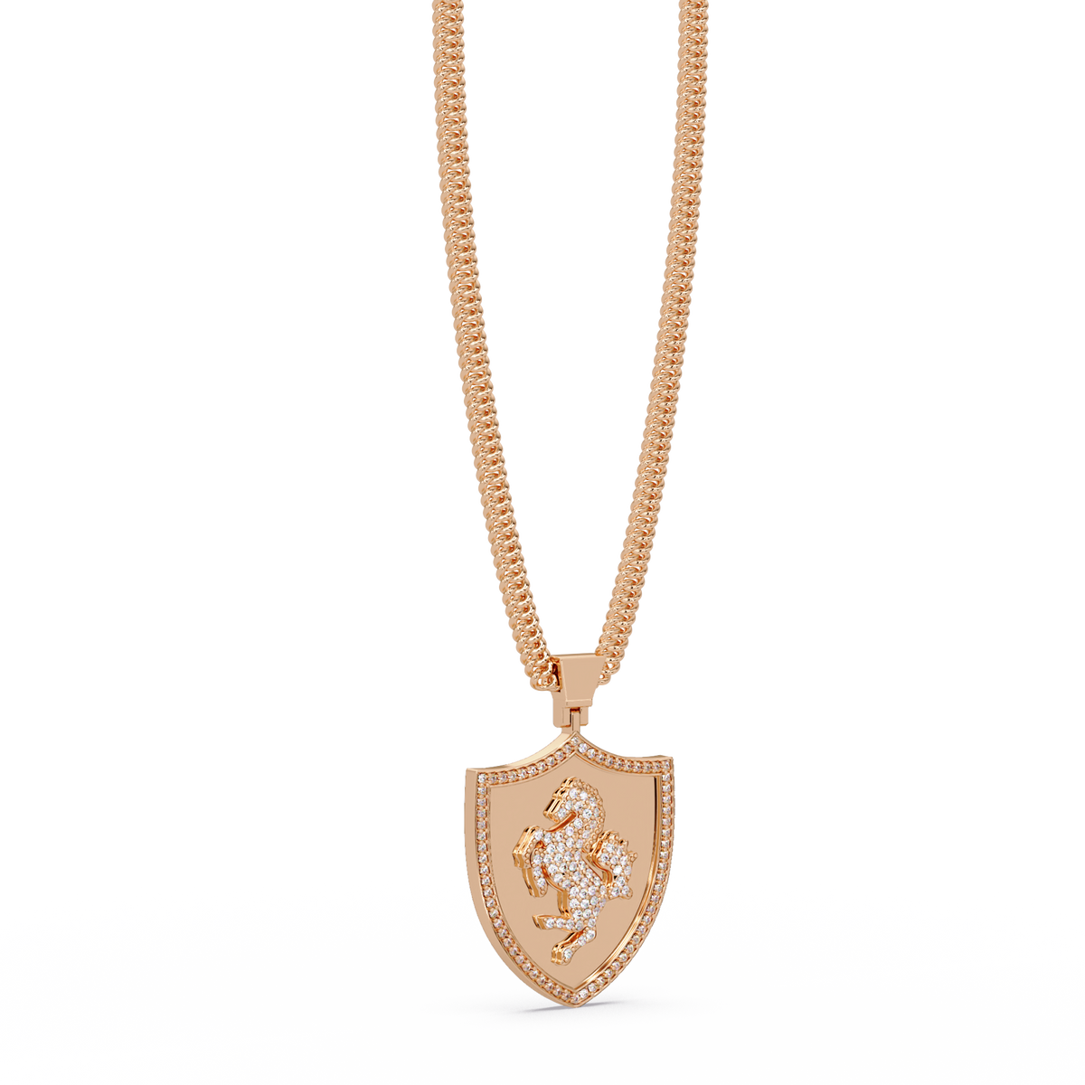 Luxury Horse Shield Lab Grown Diamond Pendant in Yellow Gold - HIGHCARAT DIAMONDS