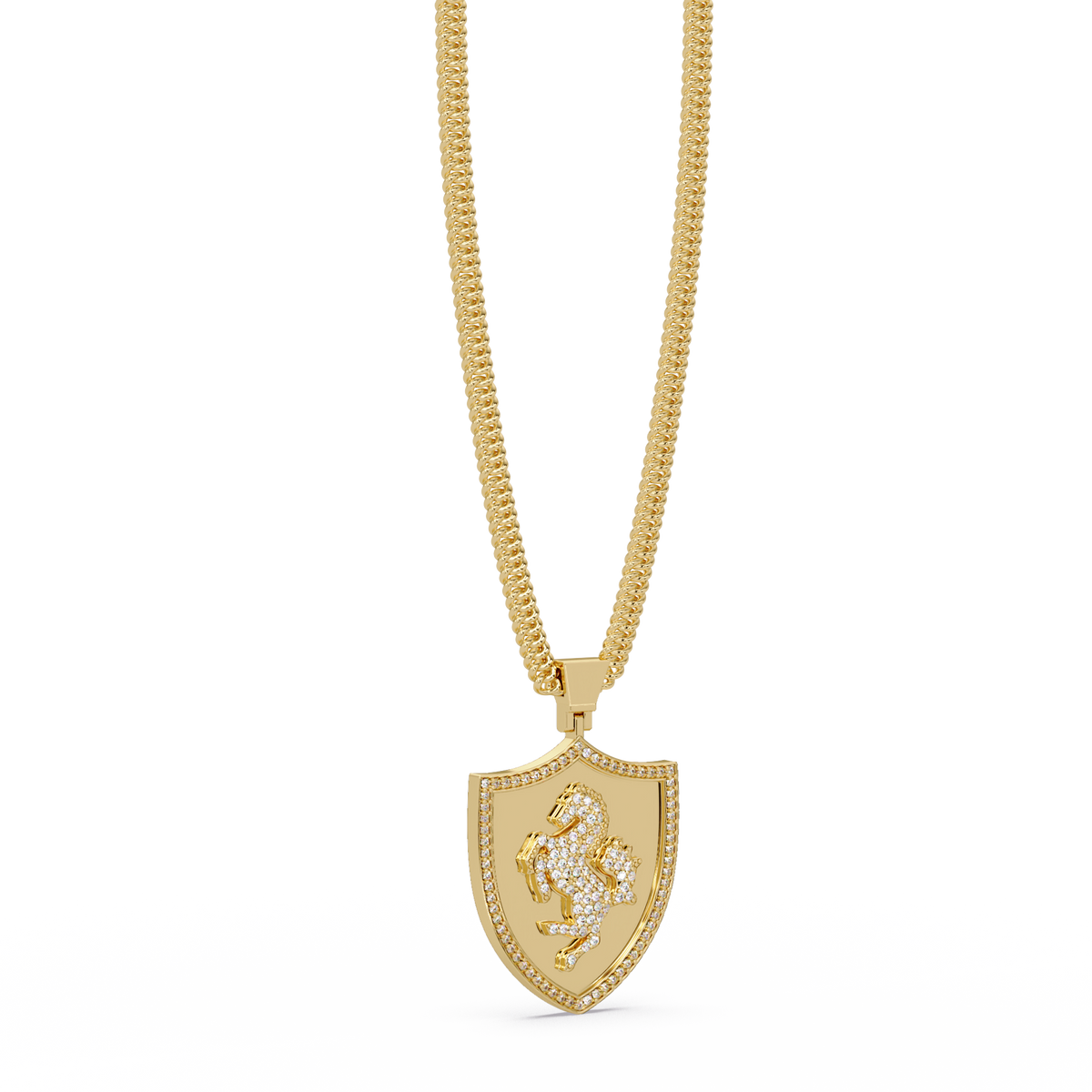 Luxury Horse Shield Lab Grown Diamond Pendant in Yellow Gold - HIGHCARAT DIAMONDS