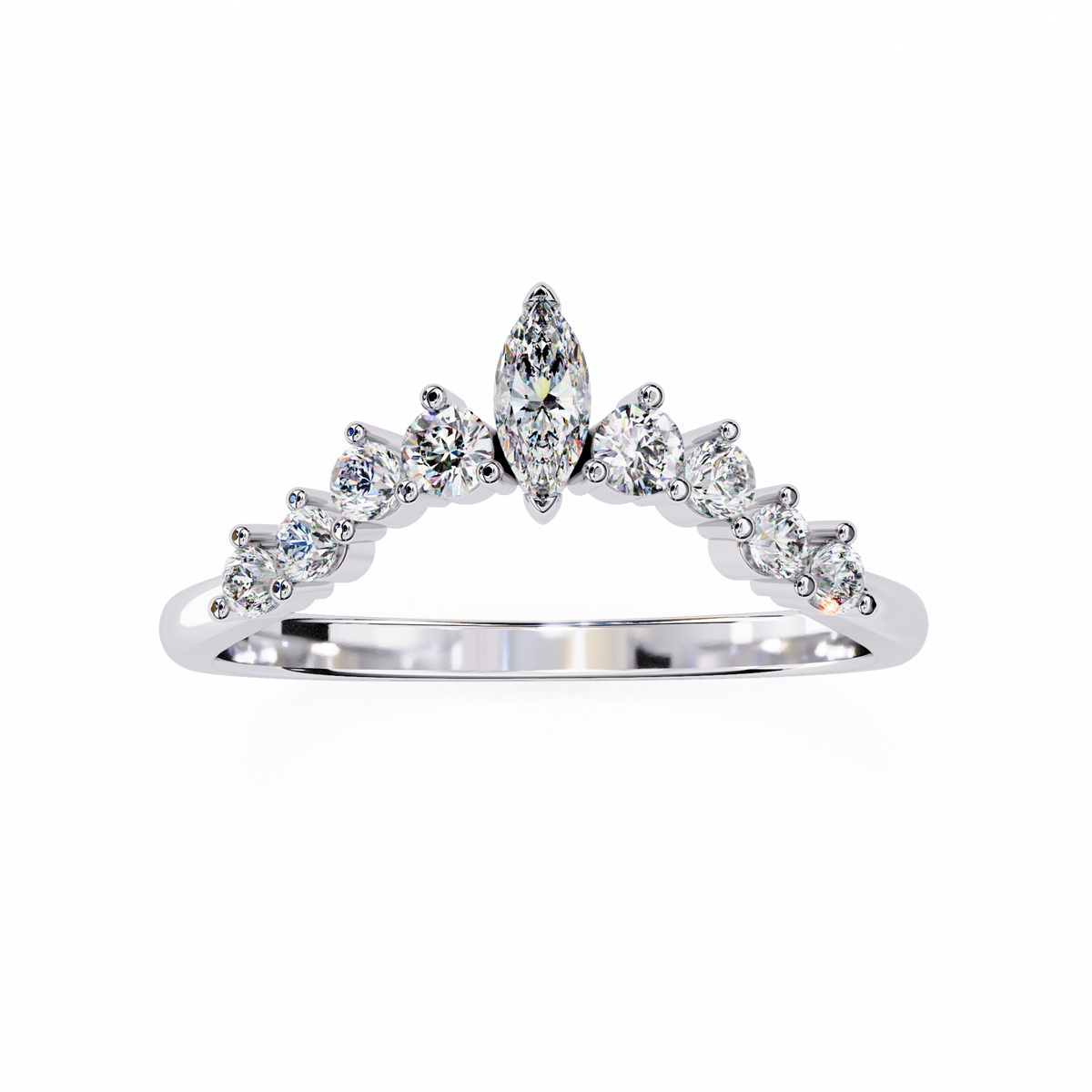 Marquise And Round Cut Antique V Shape Dainty Minimalist  Prong Set Stunning Bridal Band For Her - HIGHCARAT DIAMONDS