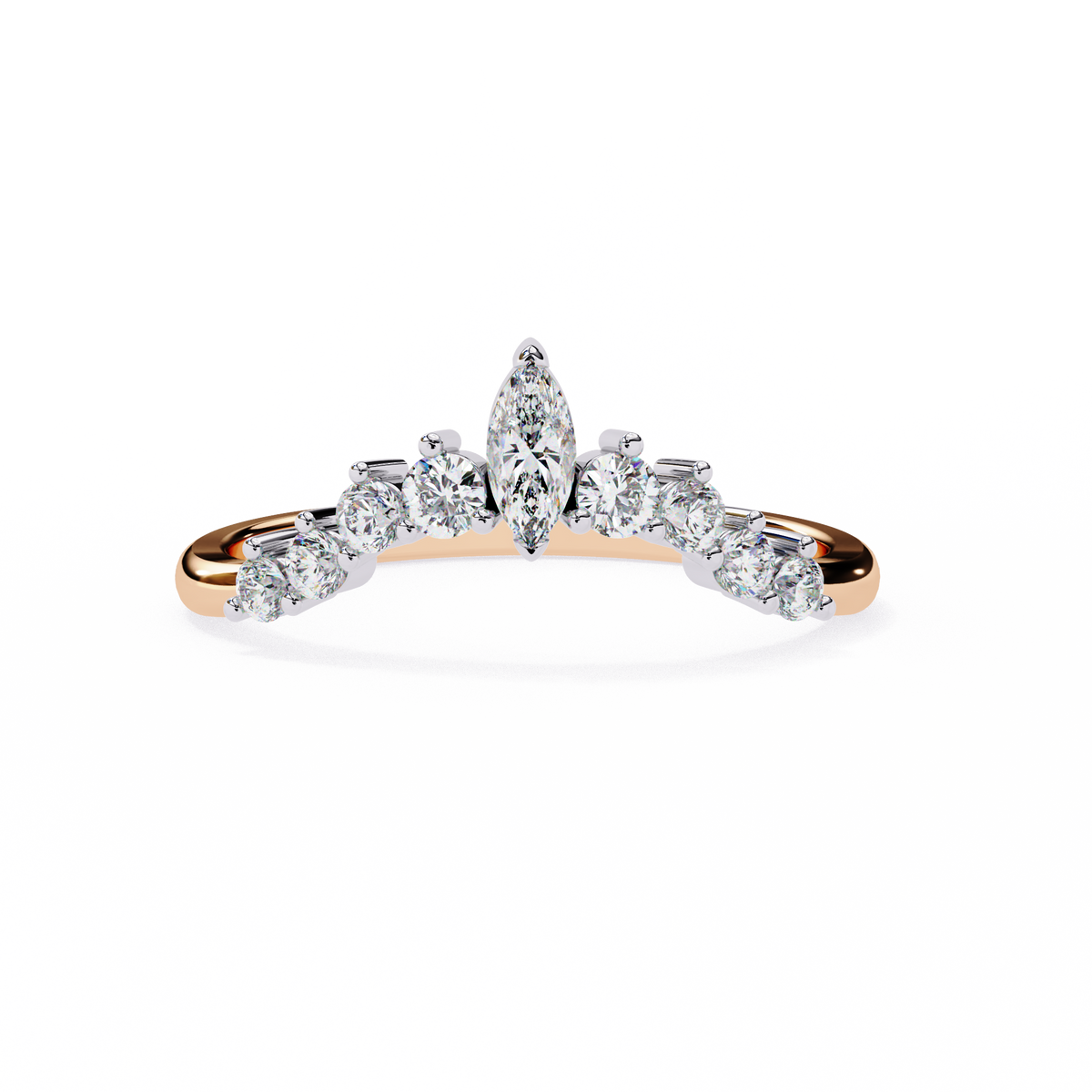Marquise And Round Cut Antique V Shape Dainty Minimalist  Prong Set Stunning Bridal Band For Her - HIGHCARAT DIAMONDS