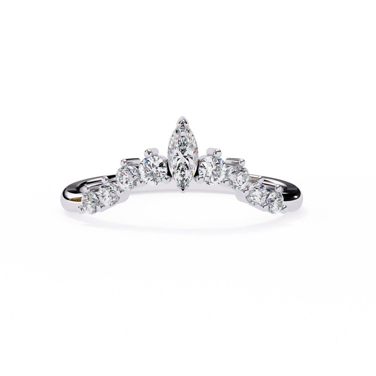 Marquise And Round Cut Antique V Shape Dainty Minimalist  Prong Set Stunning Bridal Band For Her - HIGHCARAT DIAMONDS