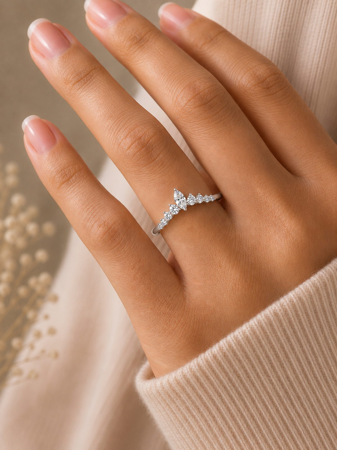 Marquise And Round Cut Antique V Shape Dainty Minimalist  Prong Set Stunning Bridal Band For Her - HIGHCARAT DIAMONDS #wearthelook
