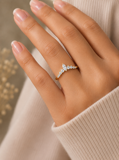 Marquise And Round Cut Antique V Shape Dainty Minimalist  Prong Set Stunning Bridal Band For Her - HIGHCARAT DIAMONDS #wearthelook