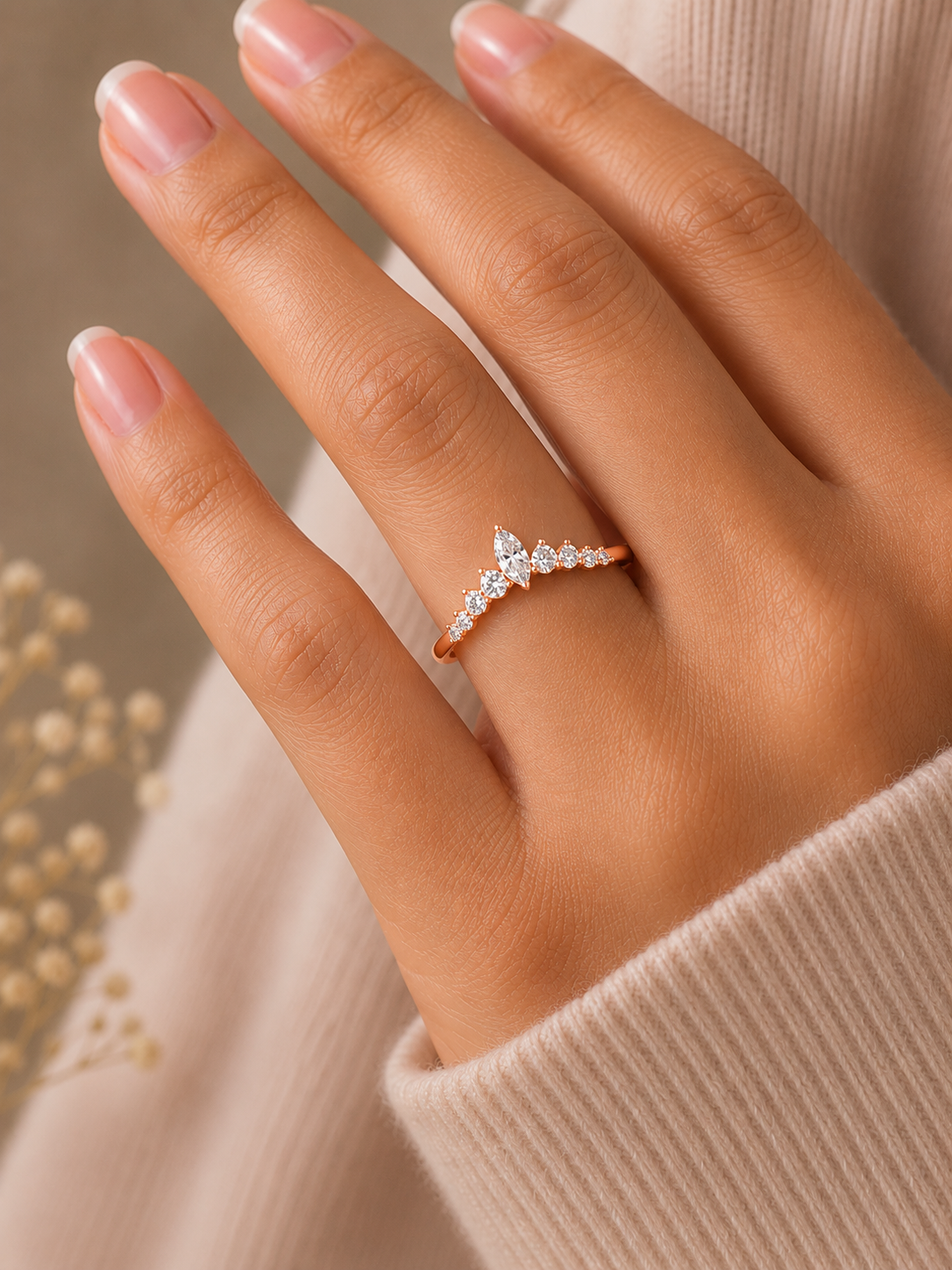 Marquise And Round Cut Antique V Shape Dainty Minimalist  Prong Set Stunning Bridal Band For Her - HIGHCARAT DIAMONDS #wearthelook