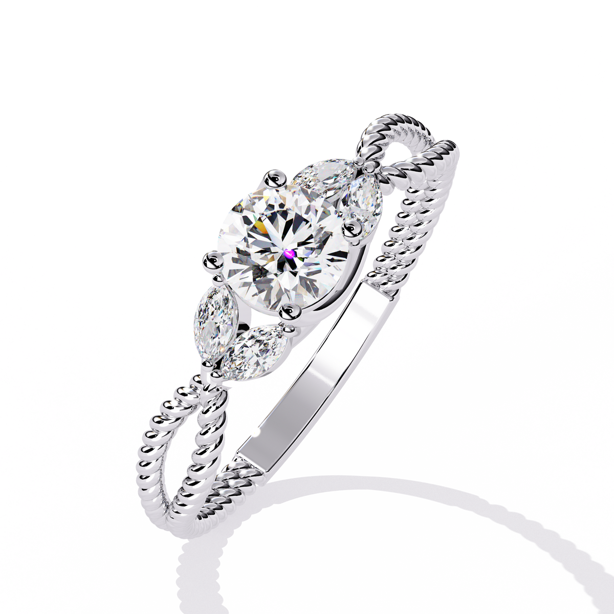 Marquise And Round Cut Diamond Twisted Elegant Art Deco Prefect Sparkling 5 Stone Promise Ring For Her - HIGHCARAT DIAMONDS