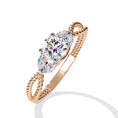 Marquise And Round Cut Diamond Twisted Elegant Art Deco Prefect Sparkling 5 Stone Promise Ring For Her - HIGHCARAT DIAMONDS