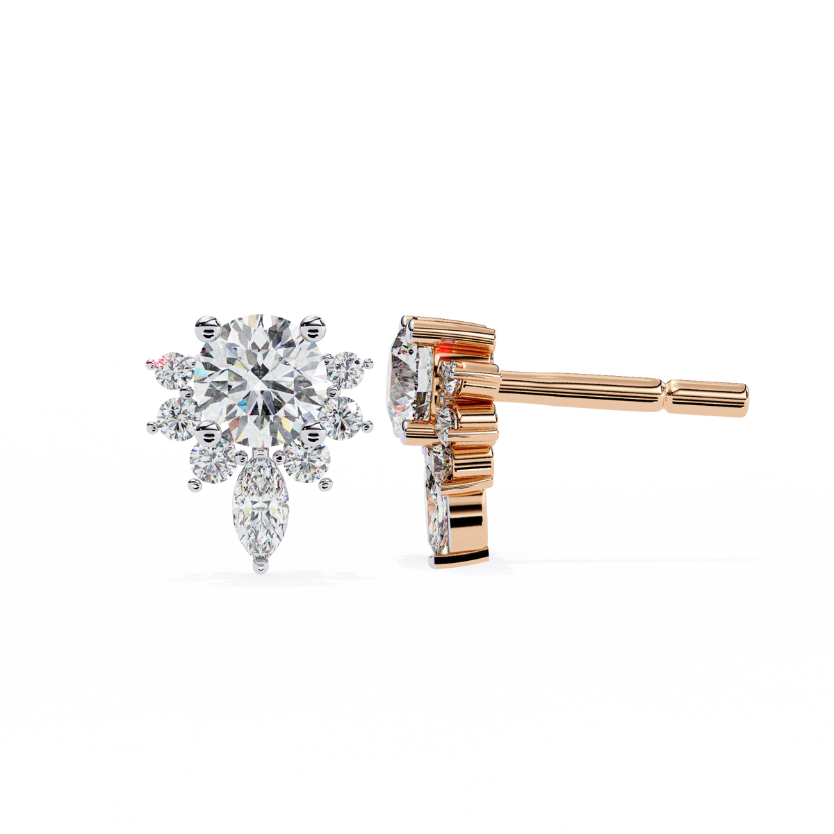 Marquise And Round Cut Diamond Vintage Stacking Minimalist Antique Dainty Stud Earring Gift For Women's - HIGHCARAT DIAMONDS