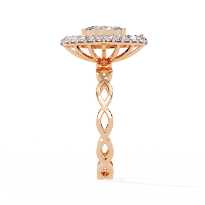 Marquise And Round Cut Top Grade Lab Grown Diamond Hidden Halo Delicate Annivrasry Ring Gift For Her - HIGHCARAT DIAMONDS