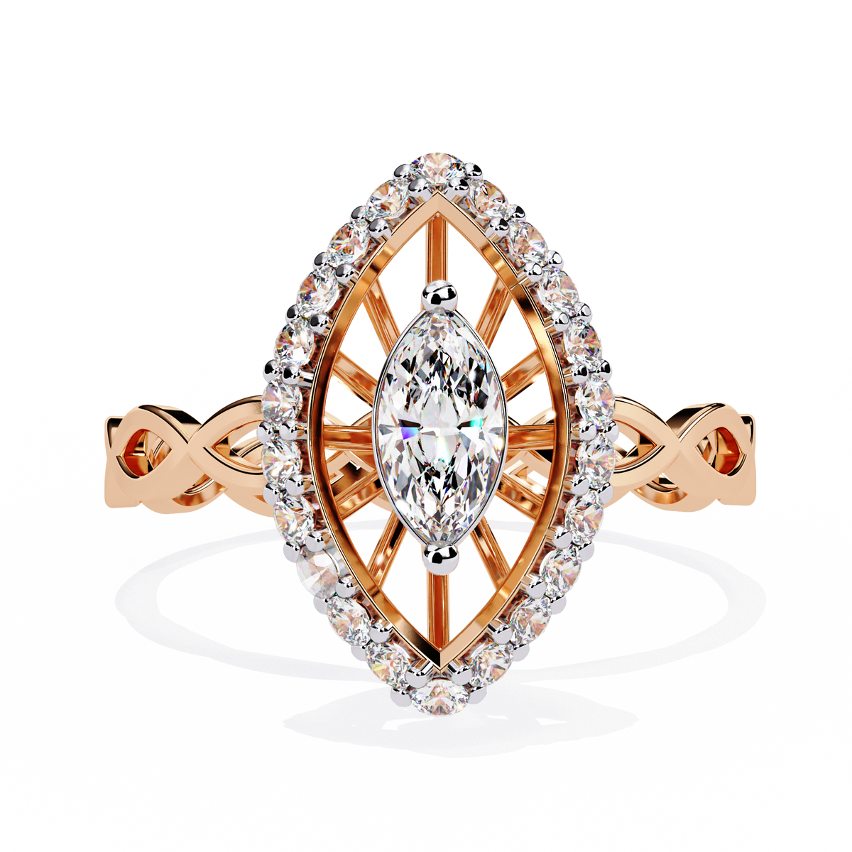 Marquise And Round Cut Top Grade Lab Grown Diamond Hidden Halo Delicate Annivrasry Ring Gift For Her - HIGHCARAT DIAMONDS