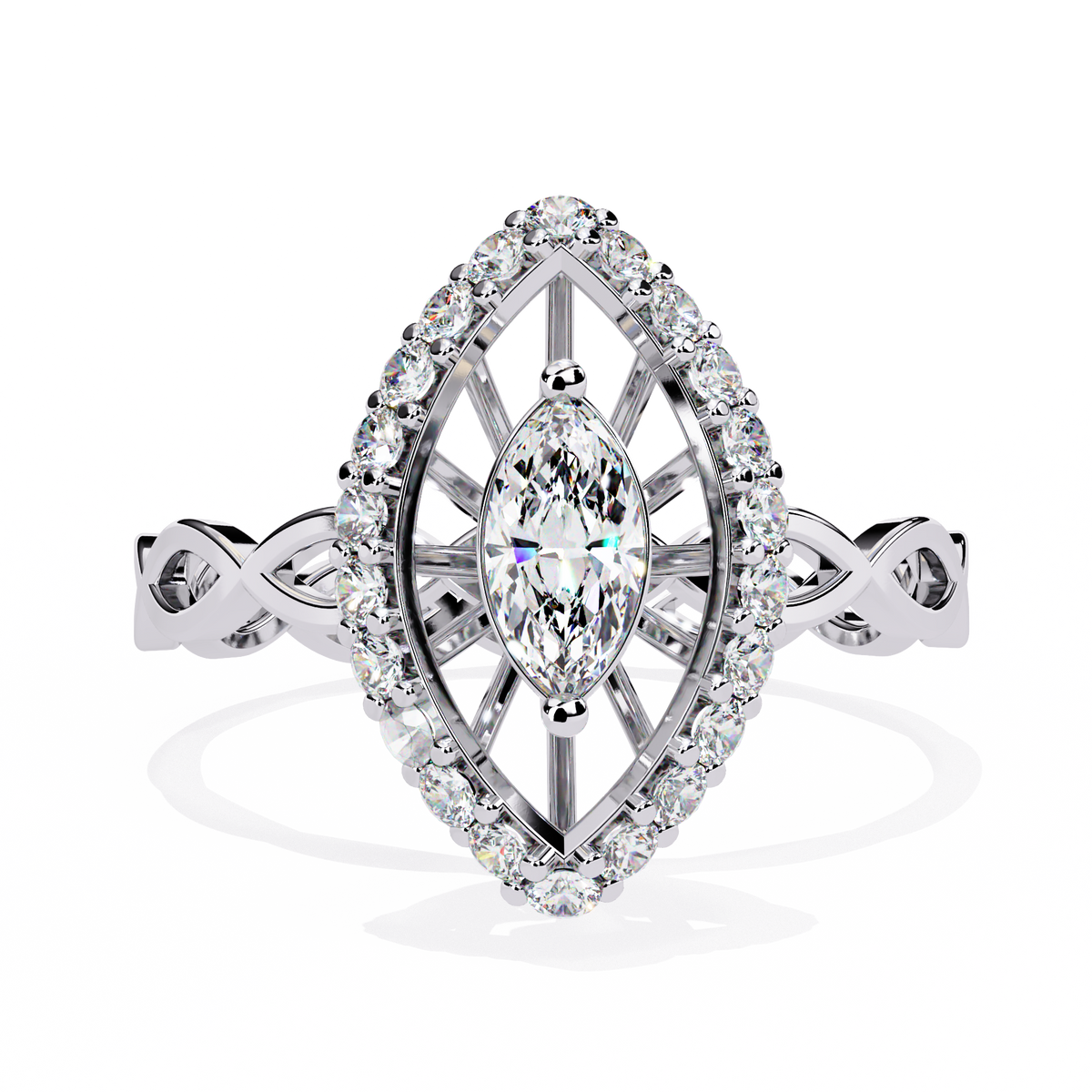 Marquise And Round Cut Top Grade Lab Grown Diamond Hidden Halo Delicate Annivrasry Ring Gift For Her - HIGHCARAT DIAMONDS