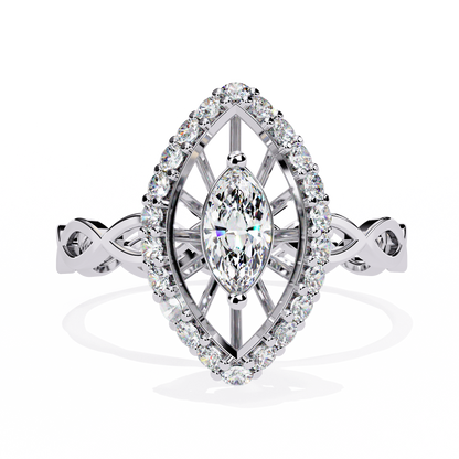 Marquise And Round Cut Top Grade Lab Grown Diamond Hidden Halo Delicate Annivrasry Ring Gift For Her - HIGHCARAT DIAMONDS