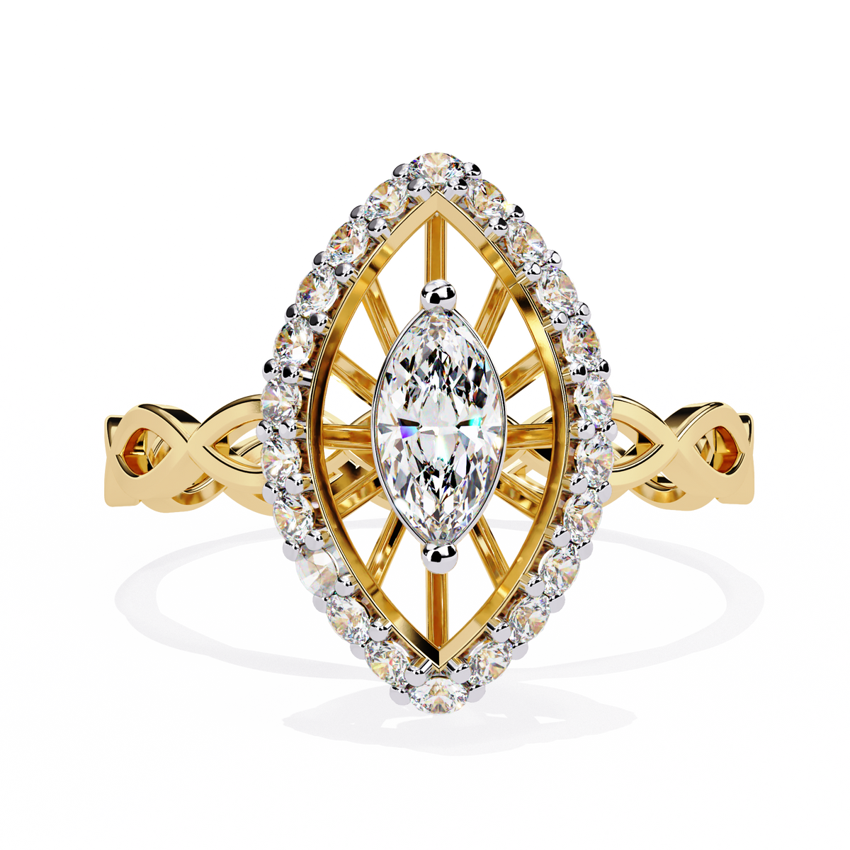 Marquise And Round Cut Top Grade Lab Grown Diamond Hidden Halo Delicate Annivrasry Ring Gift For Her - HIGHCARAT DIAMONDS