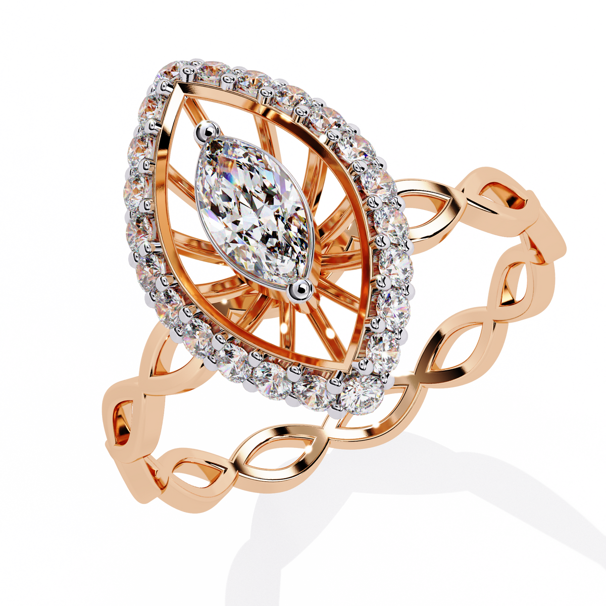 Marquise And Round Cut Top Grade Lab Grown Diamond Hidden Halo Delicate Annivrasry Ring Gift For Her - HIGHCARAT DIAMONDS