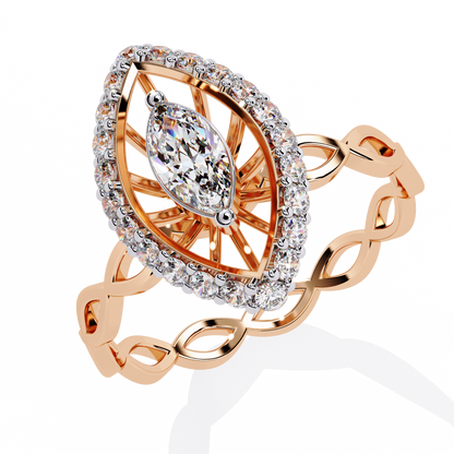 Marquise And Round Cut Top Grade Lab Grown Diamond Hidden Halo Delicate Annivrasry Ring Gift For Her - HIGHCARAT DIAMONDS
