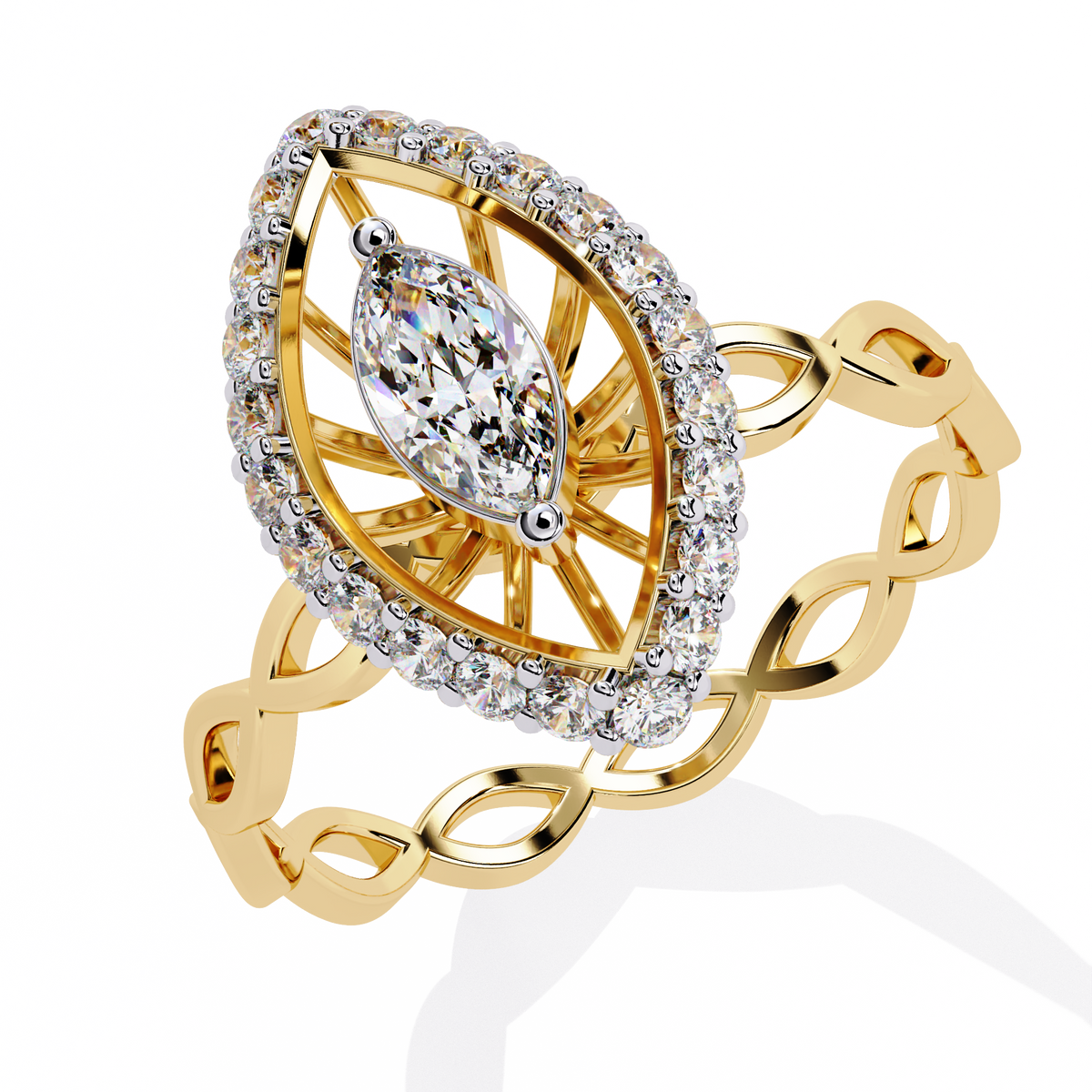 Marquise And Round Cut Top Grade Lab Grown Diamond Hidden Halo Delicate Annivrasry Ring Gift For Her - HIGHCARAT DIAMONDS