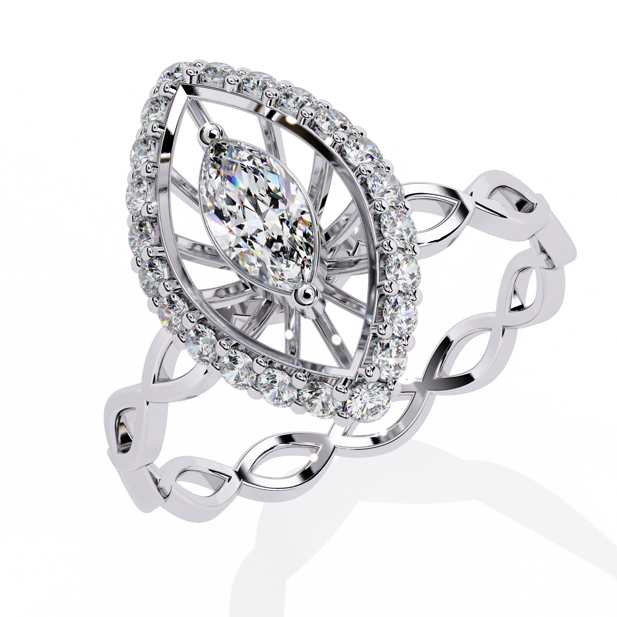 Marquise And Round Cut Top Grade Lab Grown Diamond Hidden Halo Delicate Annivrasry Ring Gift For Her - HIGHCARAT DIAMONDS