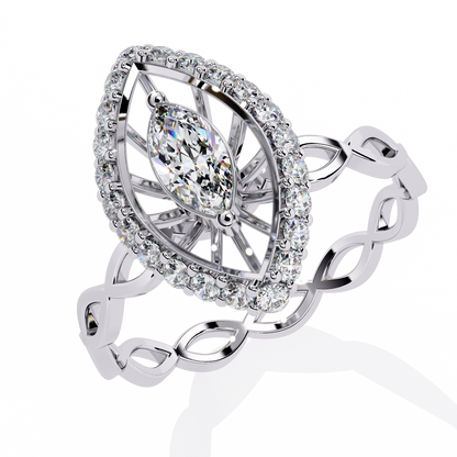 Marquise And Round Cut Top Grade Lab Grown Diamond Hidden Halo Delicate Annivrasry Ring Gift For Her - HIGHCARAT DIAMONDS