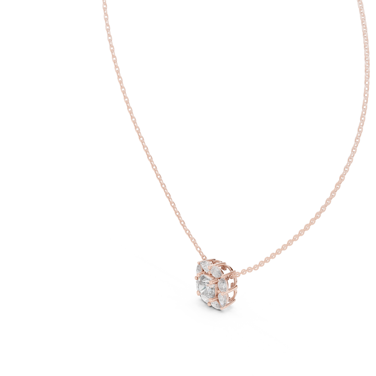 Cushion Square & Marquise Shape 9 Stone Lab Grown 18k Gold Dazzling Pendant For Her - HIGHCARAT DIAMONDS