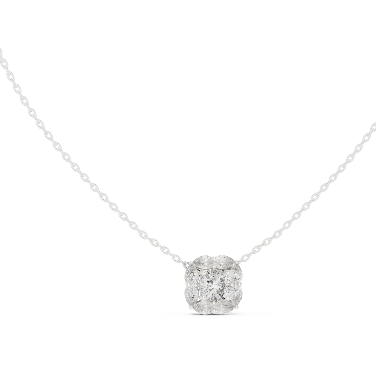 Cushion Square & Marquise Shape 9 Stone Lab Grown 18k Gold Dazzling Pendant For Her - HIGHCARAT DIAMONDS