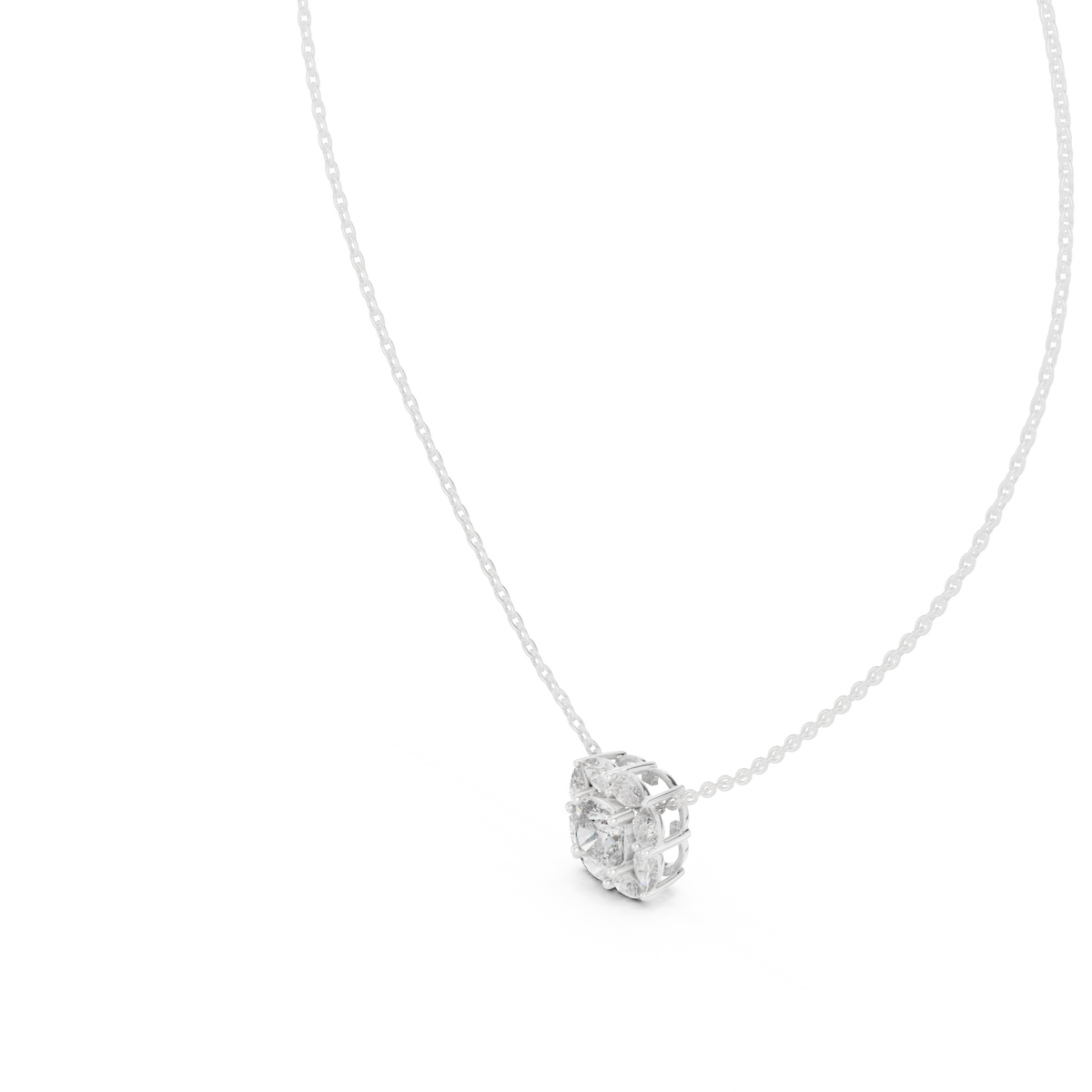 Cushion Square & Marquise Shape 9 Stone Lab Grown 18k Gold Dazzling Pendant For Her - HIGHCARAT DIAMONDS