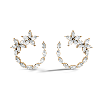 Front view of marquise cut lab grown diamond hoop earrings