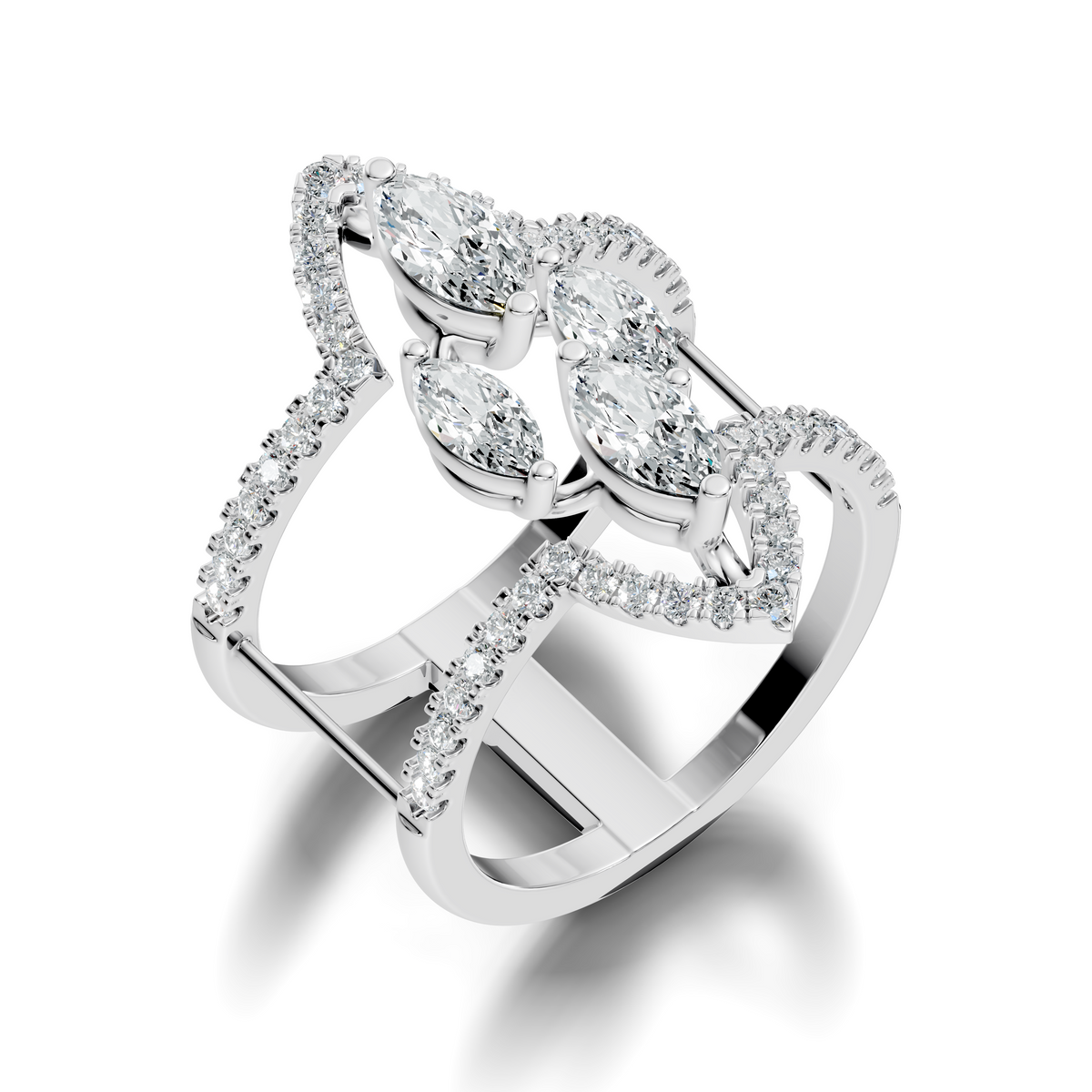 1.71Ct Marquise and Round Cut Top Grade Diamond Antique Vintage Art Deco Cluster Party Wear Ring For Her - HIGHCARAT DIAMONDS