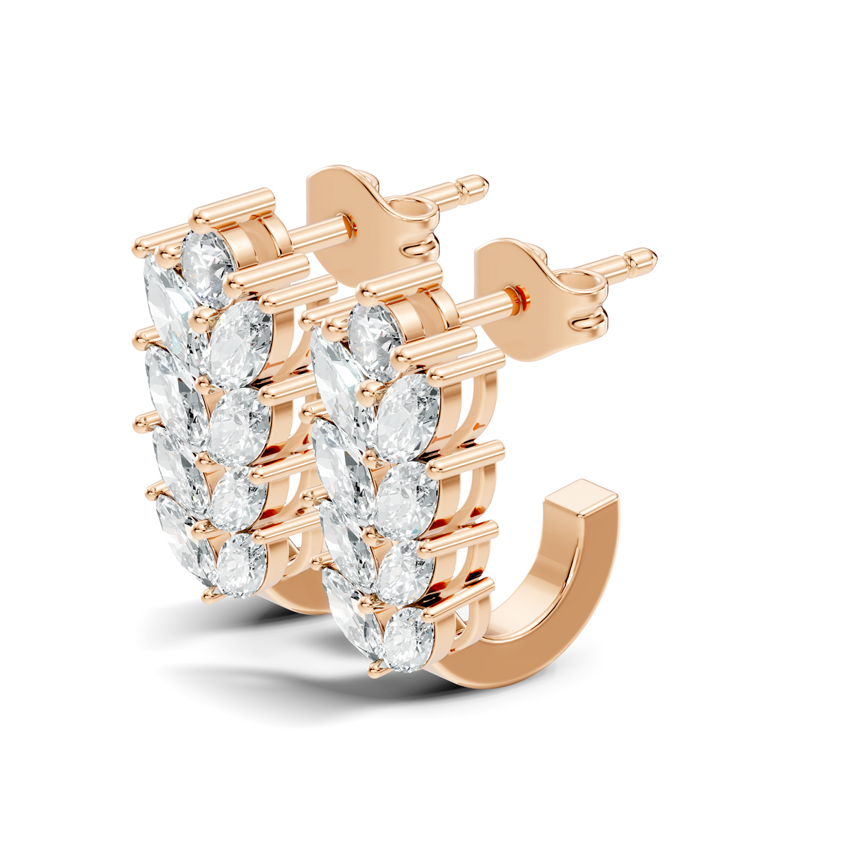 14K Gold Hoop Stud Earrings with Pear & Round Diamonds Elegant Gift for Her - HIGHCARAT DIAMONDS