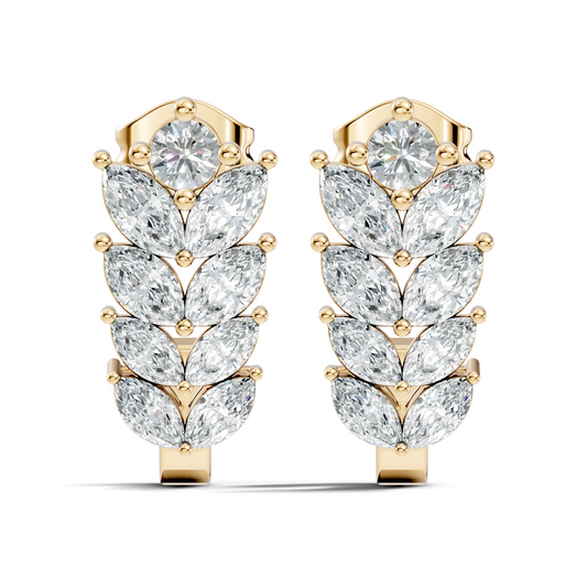 14K Gold Hoop Stud Earrings with Pear & Round Diamonds Elegant Gift for Her - HIGHCARAT DIAMONDS
