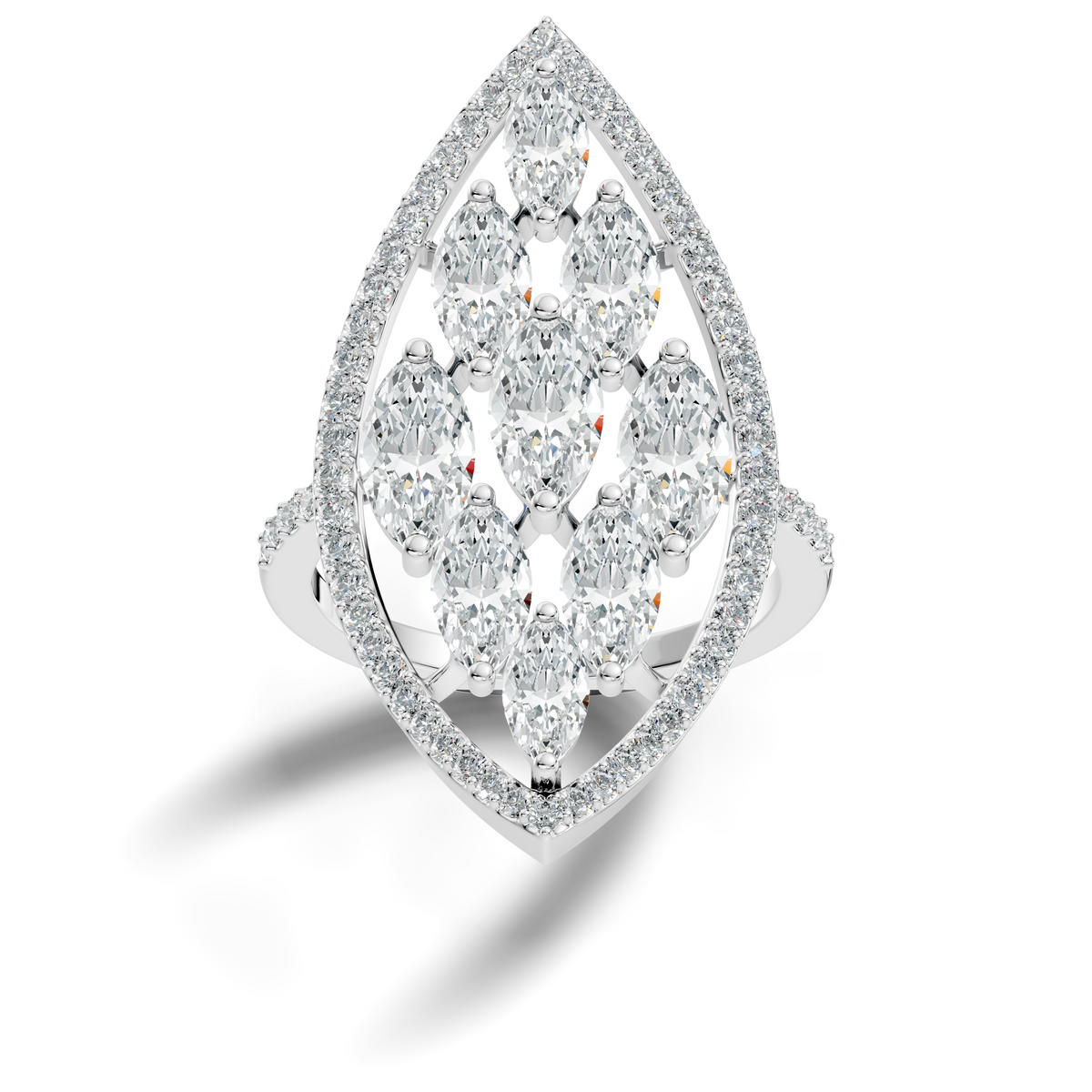 4.04Ct Marquise and Round Cut Lab Grown Diamond Art Deco Vintage Stackable Wedding Ring For Women's - HIGHCARAT DIAMONDS