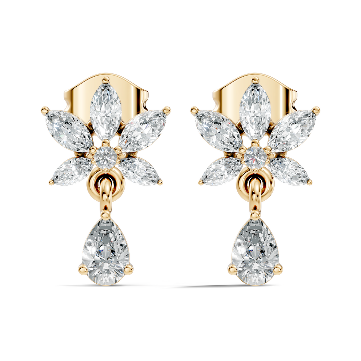 Vintage Marquise And Round Diamond Pear Drop Earring For Her In 14K Solid White Gold - HIGHCARAT DIAMONDS