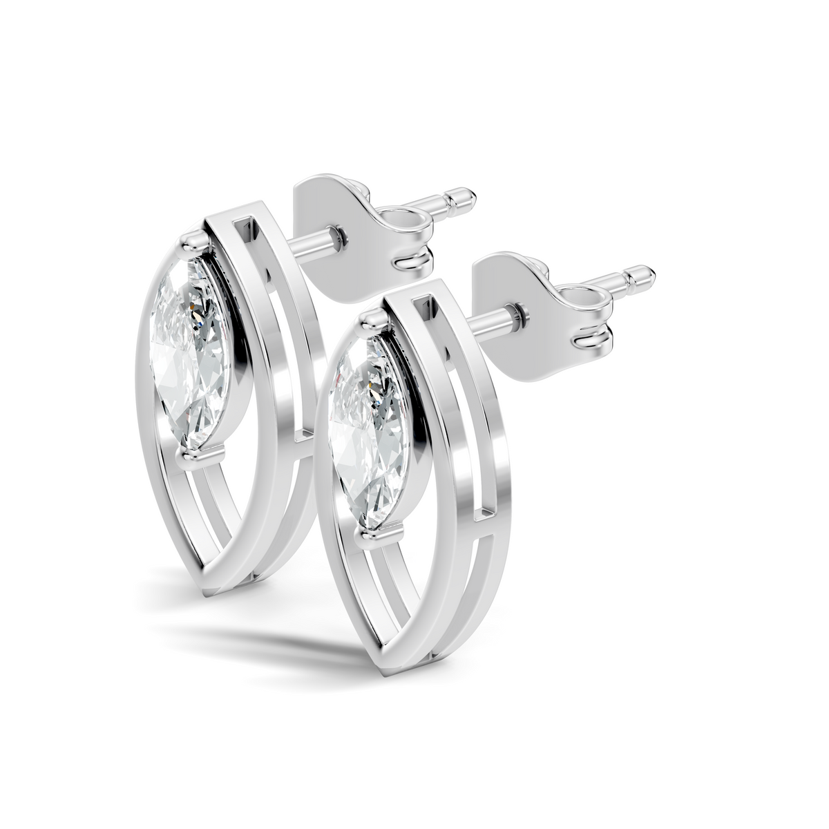 Women's 14K Gold Marquise Solitaire Diamond Stud Earrings Colorless Elegance - HIGHCARAT DIAMONDS
