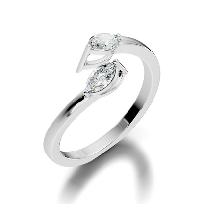 10K Solid White Gold Marquise Cut Diamond Antique Bypass Two Stone Daily Wear Ring For Her - HIGHCARAT DIAMONDS