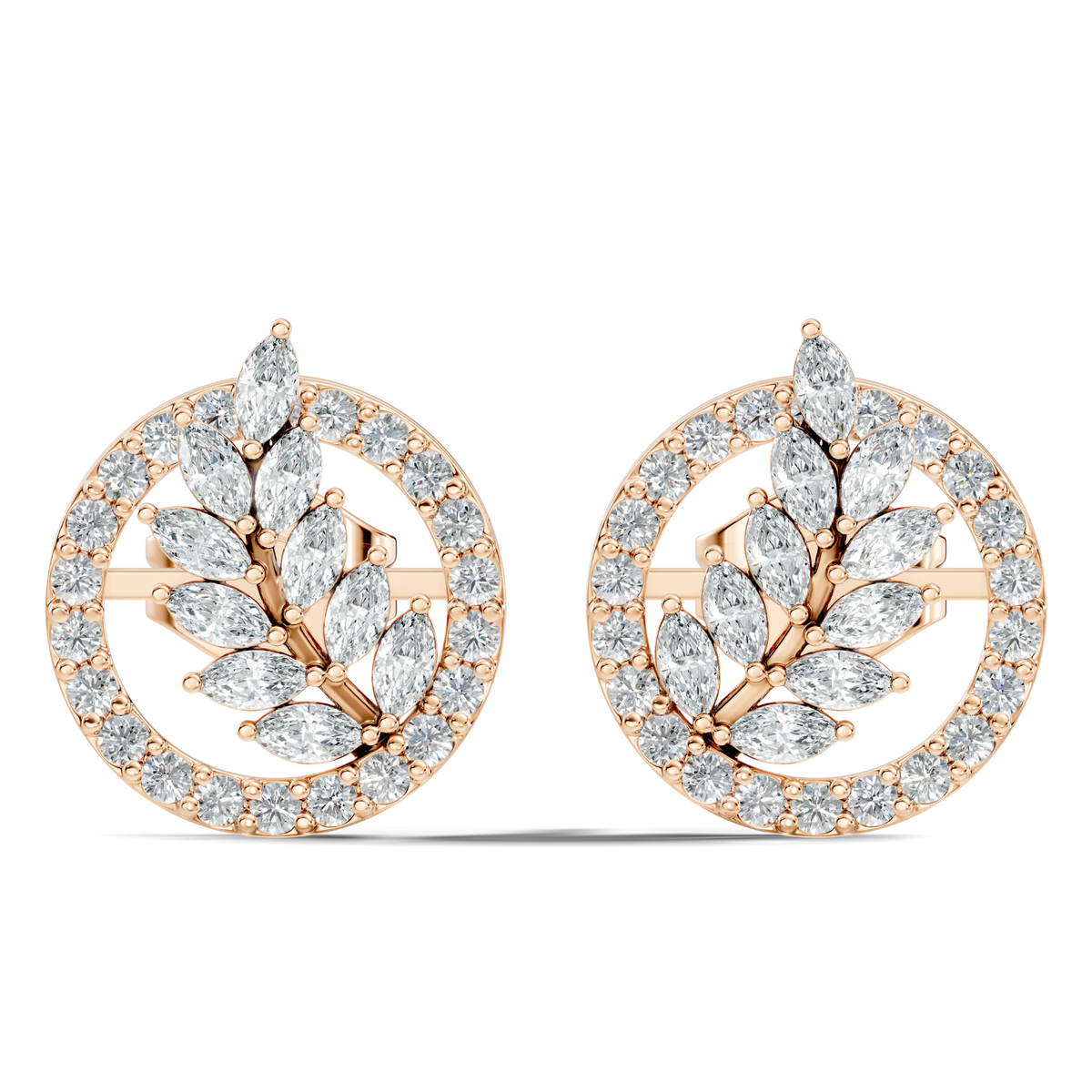 Marquise Cut Lab grown Diamond Leaf Halo Stud Earring - HIGHCARAT DIAMONDS