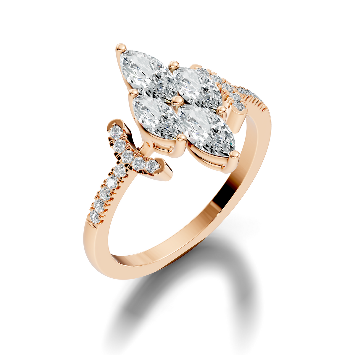 Vintage 1.38Ct Marquise and Round Cut White Colorless Diamond Unique Stackable Dainty Engagement Ring - HIGHCARAT DIAMONDS