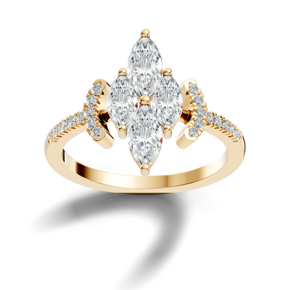 Vintage 1.38Ct Marquise and Round Cut White Colorless Diamond Unique Stackable Dainty Engagement Ring - HIGHCARAT DIAMONDS