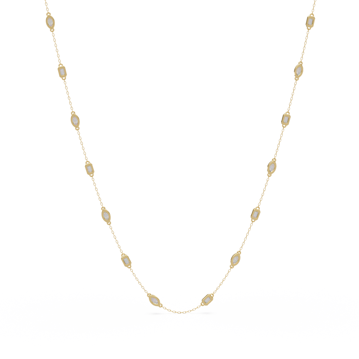 Marquise & Emerald Cut Lab Grown Diamond Station Necklace - HIGHCARAT DIAMONDS