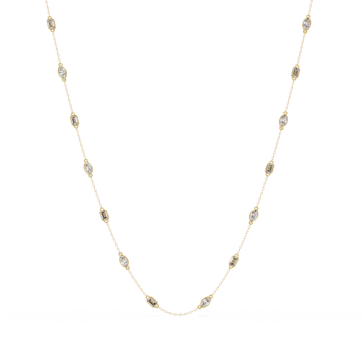 Marquise & Emerald Cut Lab Grown Diamond Station Necklace - HIGHCARAT DIAMONDS