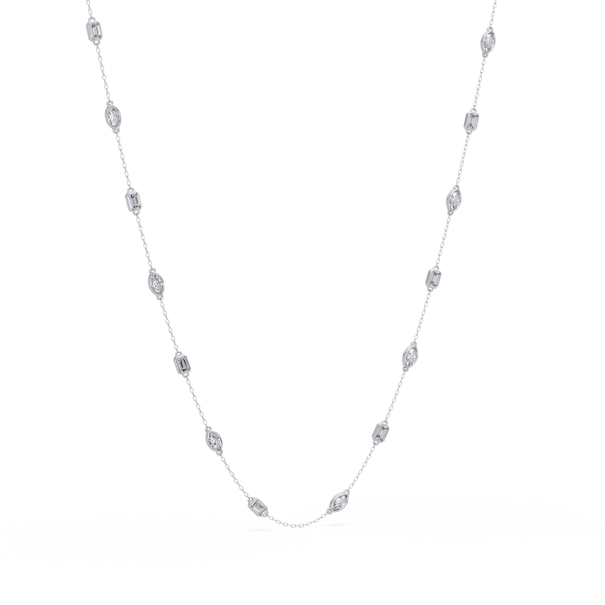 Marquise & Emerald Cut Lab Grown Diamond Station Necklace - HIGHCARAT DIAMONDS