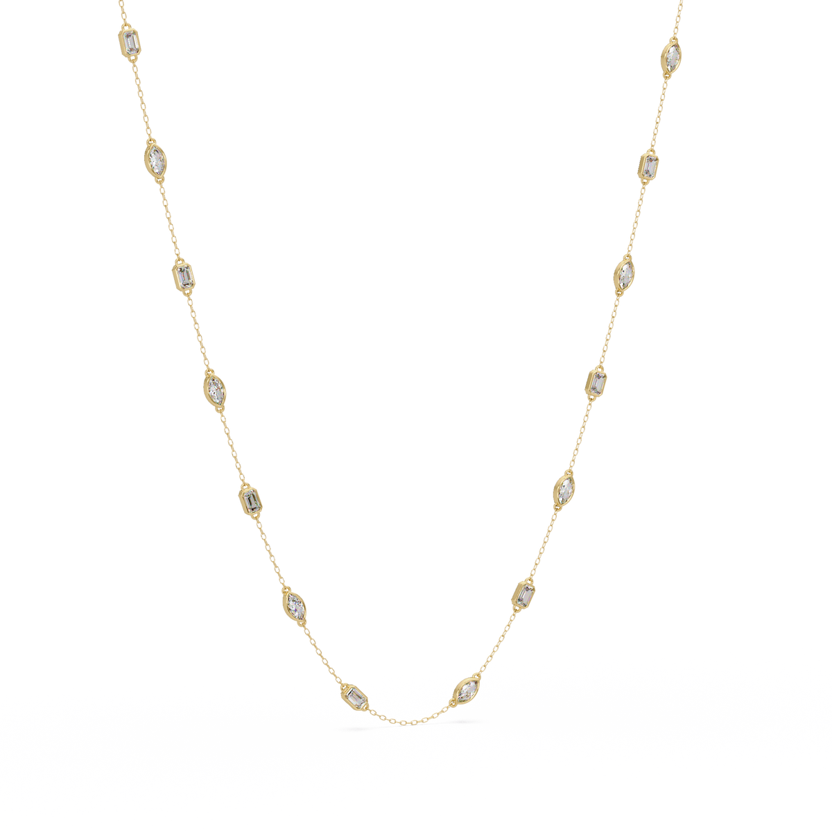 Marquise & Emerald Cut Lab Grown Diamond Station Necklace - HIGHCARAT DIAMONDS