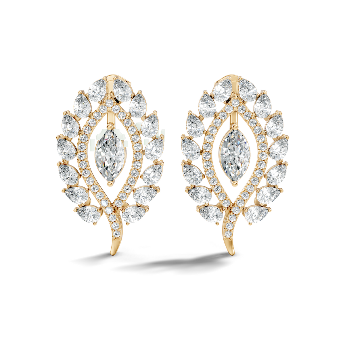 Round, Marquise & Pear Shape Lab Grown Diamond 14k Solid Gold Stunning Diamond Earrings For Wedding Wear - HIGHCARAT DIAMONDS