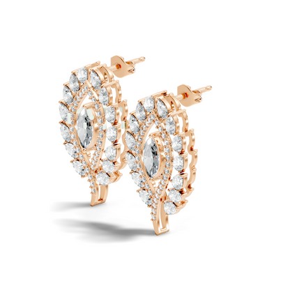 Round, Marquise & Pear Shape Lab Grown Diamond 14k Solid Gold Stunning Diamond Earrings For Wedding Wear - HIGHCARAT DIAMONDS