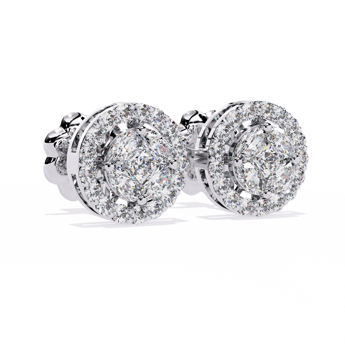 Marquise And Round Cut Diamond Halo Style Prong Set Statement Screw Back Stud Earring Annivrasry Gift - HIGHCARAT DIAMONDS