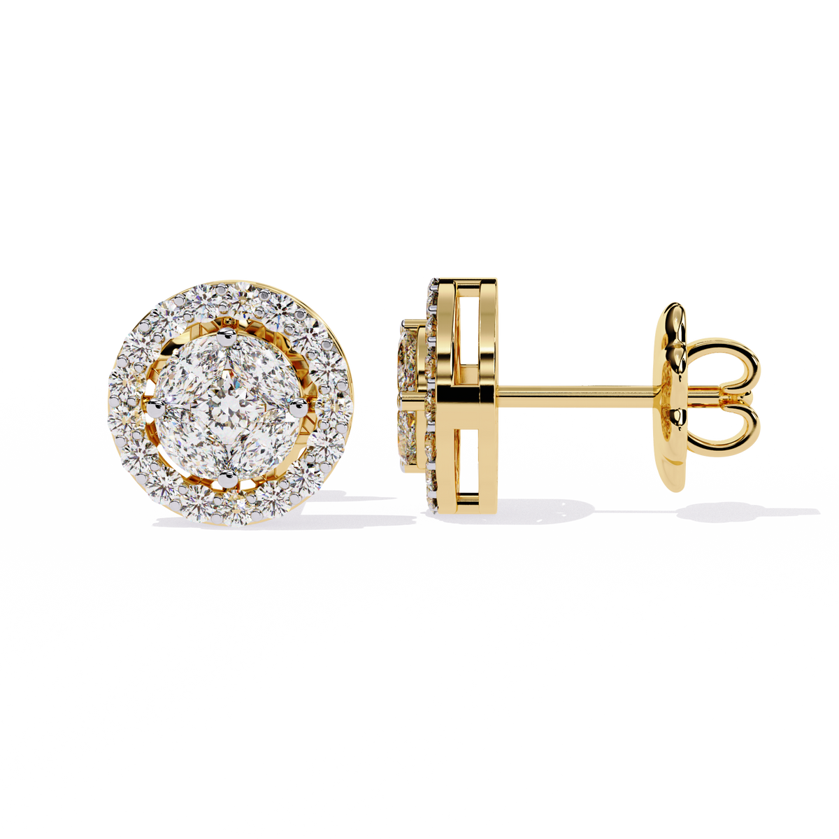 Marquise And Round Cut Diamond Halo Style Prong Set Statement Screw Back Stud Earring Annivrasry Gift - HIGHCARAT DIAMONDS