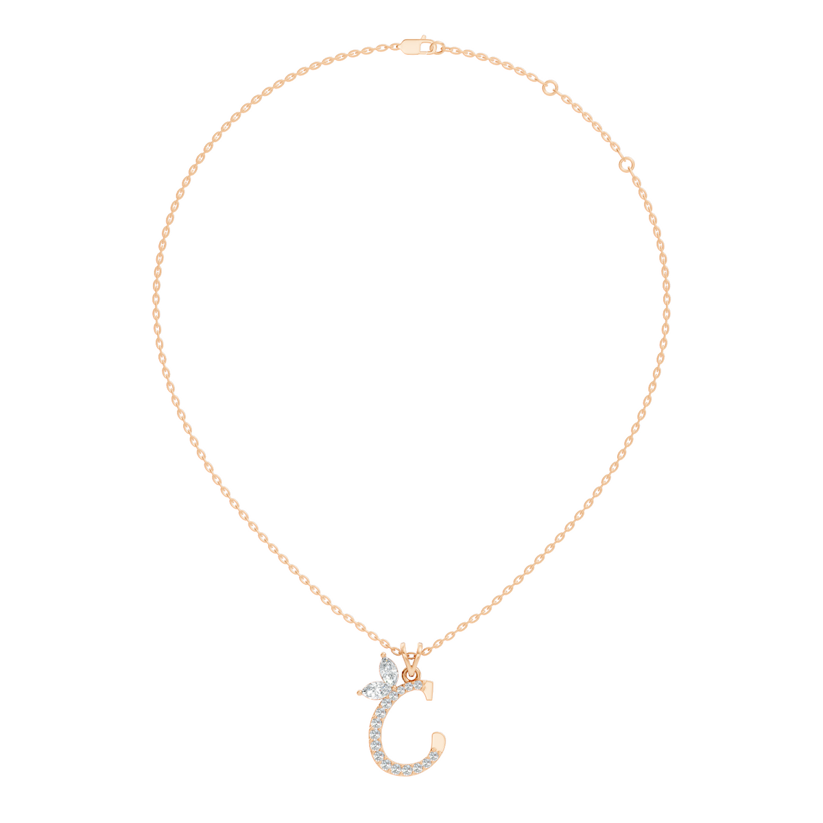14K Solid Yellow Gold Marquise and Round Cut Diamond C Alphabet Pendant For Her - HIGHCARAT DIAMONDS