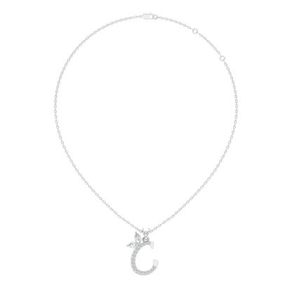 14K Solid Yellow Gold Marquise and Round Cut Diamond C Alphabet Pendant For Her - HIGHCARAT DIAMONDS