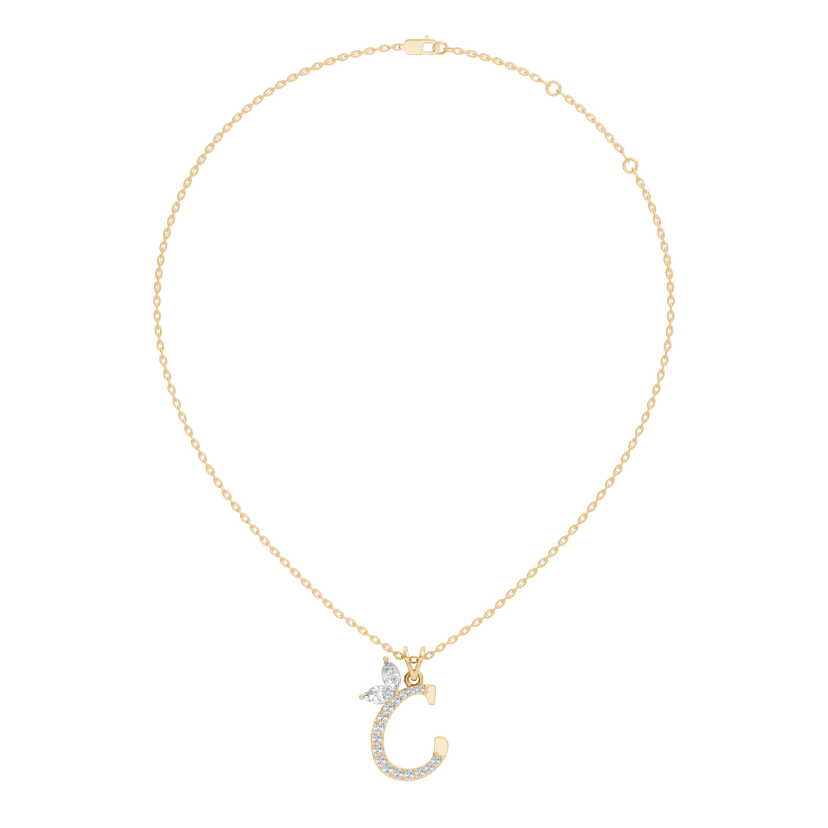 14K Solid Yellow Gold Marquise and Round Cut Diamond C Alphabet Pendant For Her - HIGHCARAT DIAMONDS