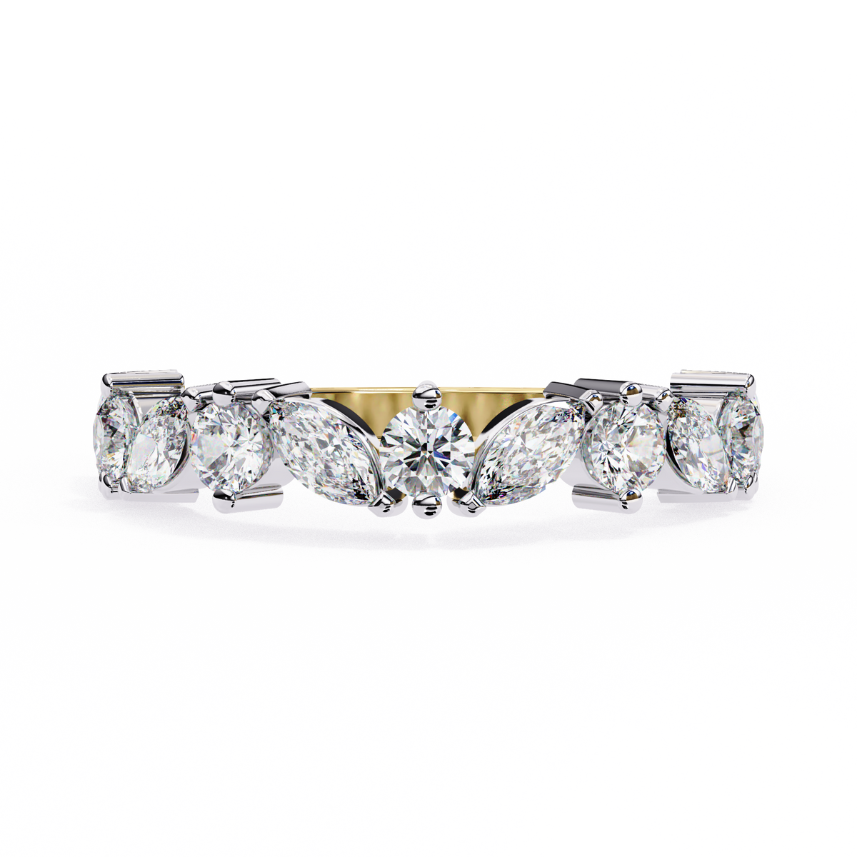 Marquise And Round Cut Diamond Half Eternity Elegance Antique Timeless Sparkling Engagement Band - HIGHCARAT DIAMONDS