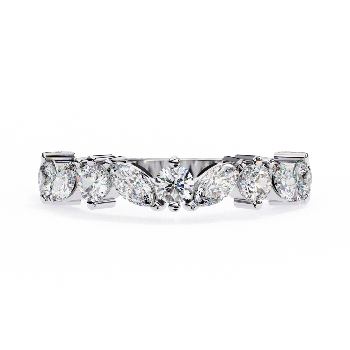 Marquise And Round Cut Diamond Half Eternity Elegance Antique Timeless Sparkling Engagement Band - HIGHCARAT DIAMONDS