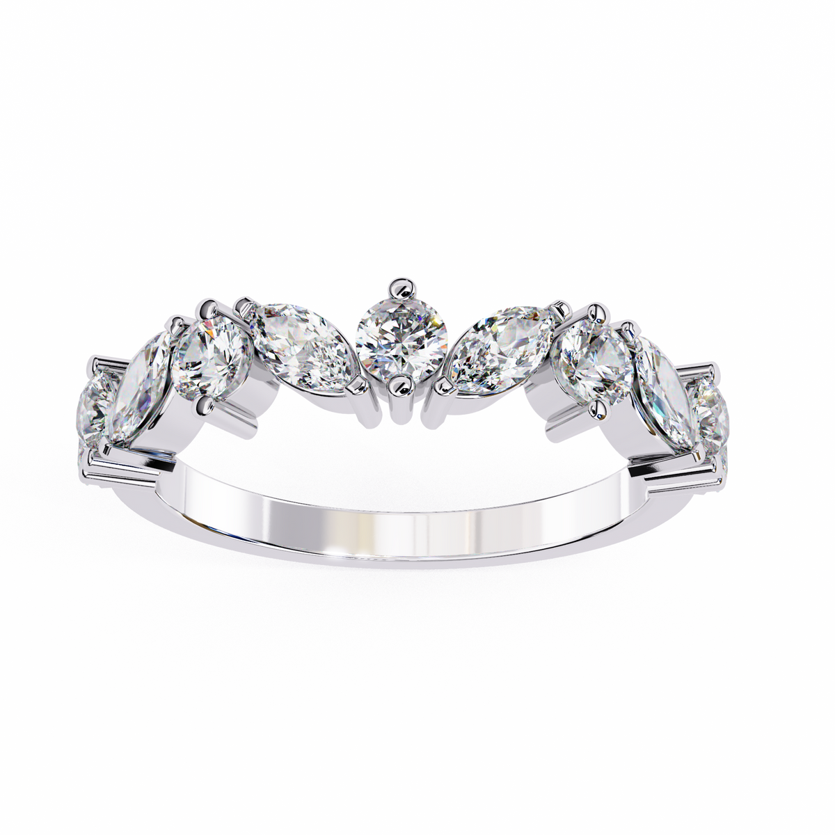 Marquise And Round Cut Diamond Half Eternity Elegance Antique Timeless Sparkling Engagement Band - HIGHCARAT DIAMONDS